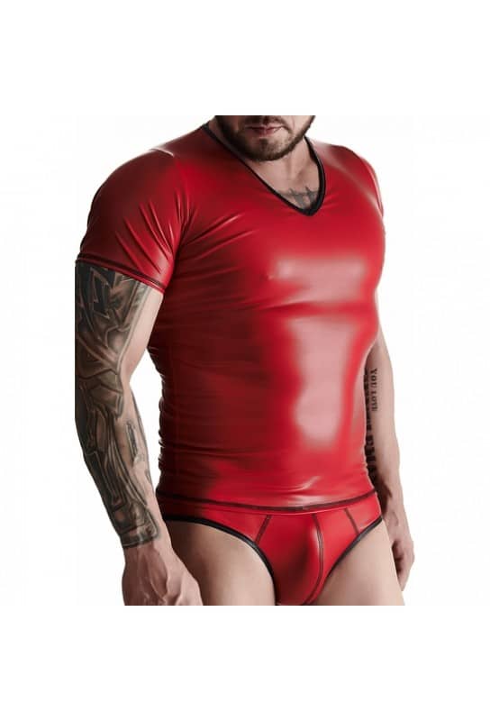 wetlook-mens-camiseta-cuello-v-rojo